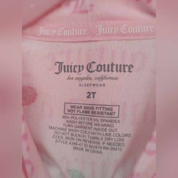 NWT Juicy Couture Girls (2T) Sweetheart Cherry 2-Piece Pyjama/Sleep Set - Picture 7 of 16